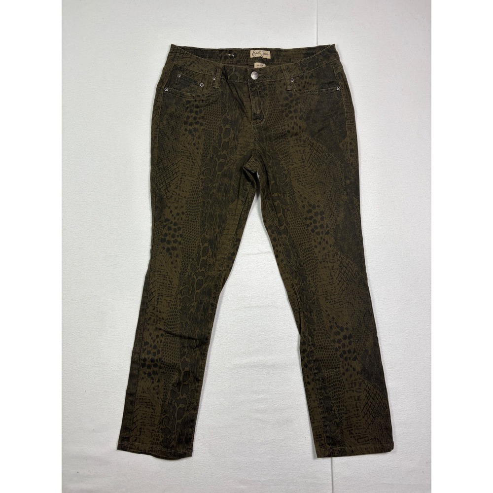Earl Jean Womens Olive Green Snake Skin Print Slim Straight Leg Jeans Size 12P